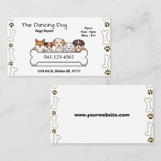 Cartes de visite simples de garderie pour chiens (Devant / Derrière)