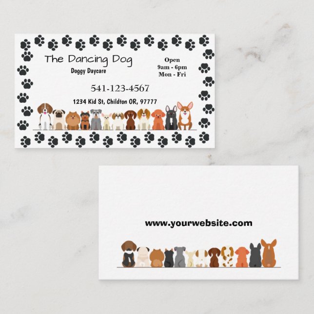 Cartes de visite simples de garderie pour chiens (Devant / Derrière)