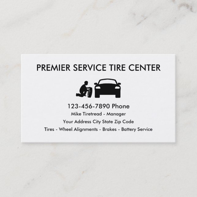 Cartes de visite simples de magasin de pneu (Devant)