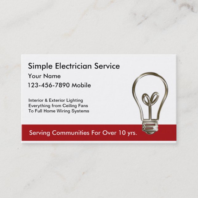Cartes de visite simples d'électricien (Devant)