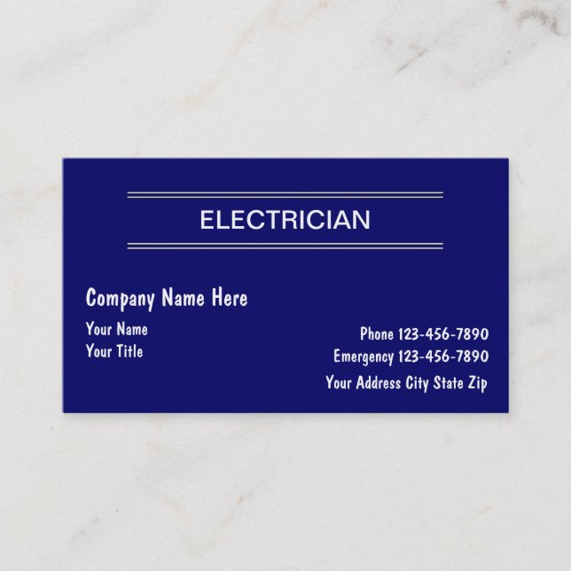 Cartes de visite simples d'électricien (Devant)