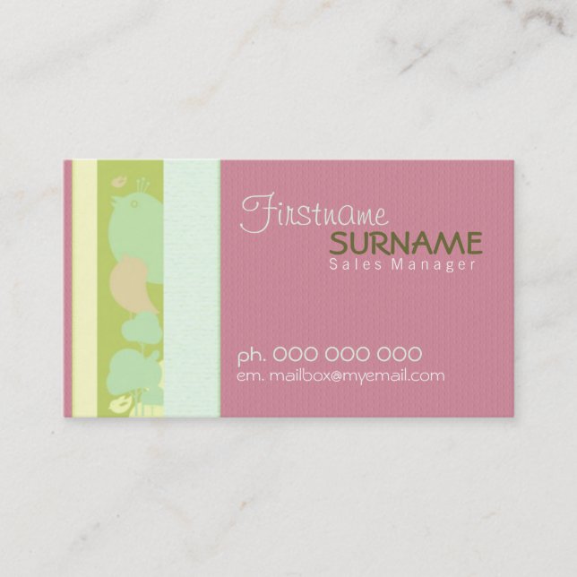 Cartes de visite socialite rose Birdy (Devant)