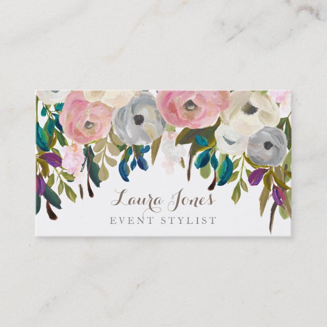 Cartes de visite stylistes fleuris peints (Devant)