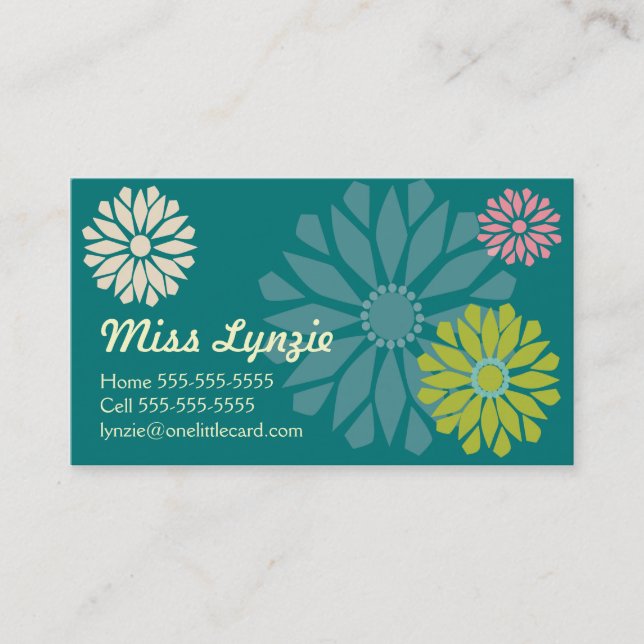 Cartes de visite turquoises de flower power (Devant)