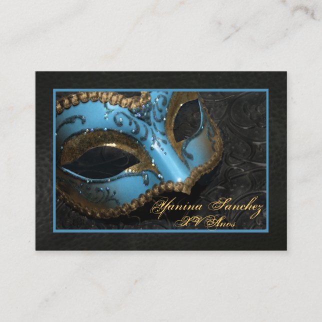Cartes de visite turquoises de RSVP Masquerade (Devant)
