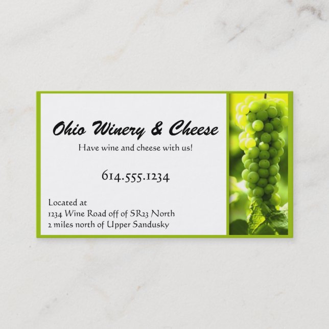 Cartes de visite verts de fruit de vin de raisins (Devant)