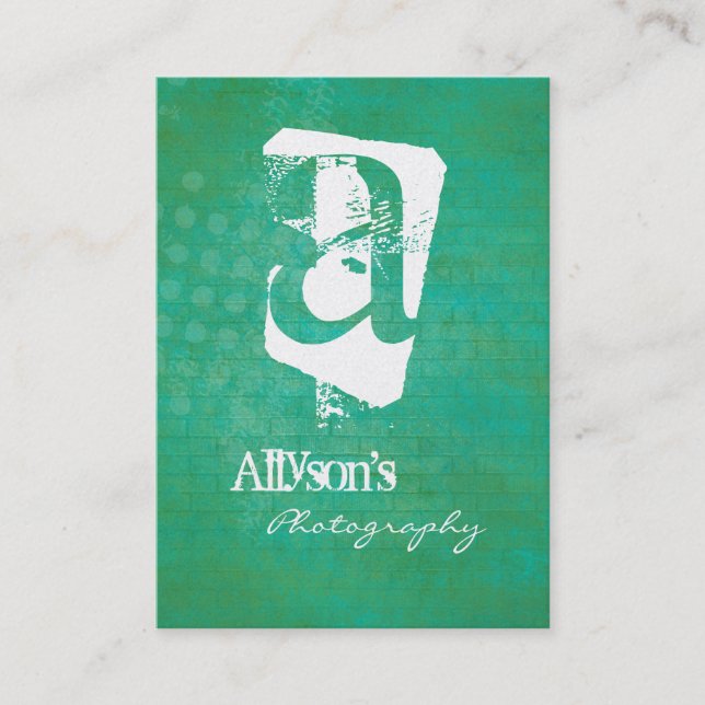 Cartes de visite verts et turquoises de monogramme (Devant)