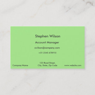 Cartes de visite verts simples couleur simple