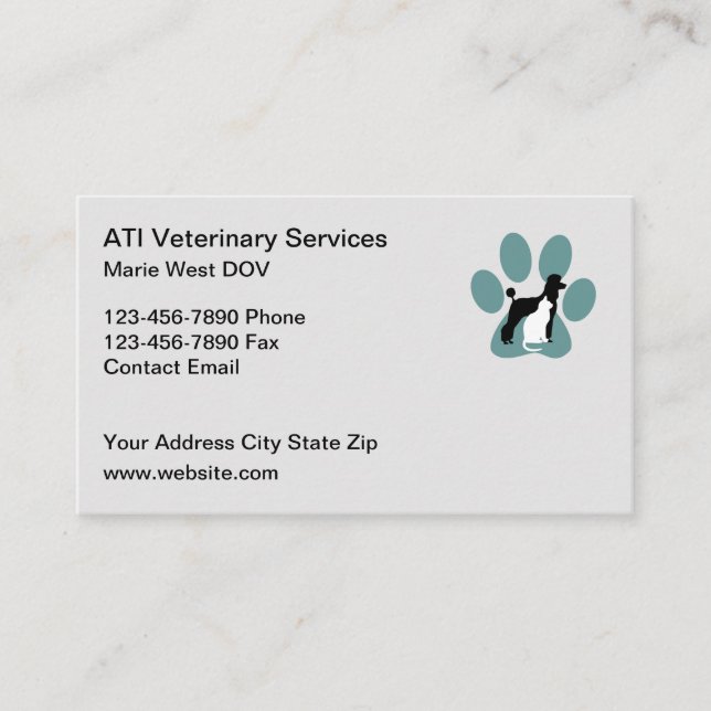 Cartes de visite vétérinaires de soins aux animaux (Devant)