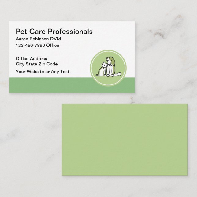 Cartes de visite vétérinaires pour soins aux anima (Devant / Derrière)