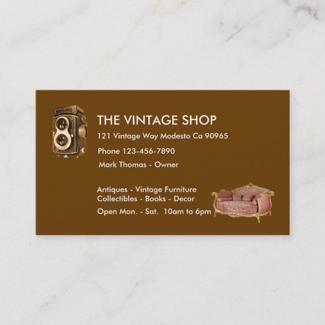 Cartes de visite vintages d'antiquités (Devant)