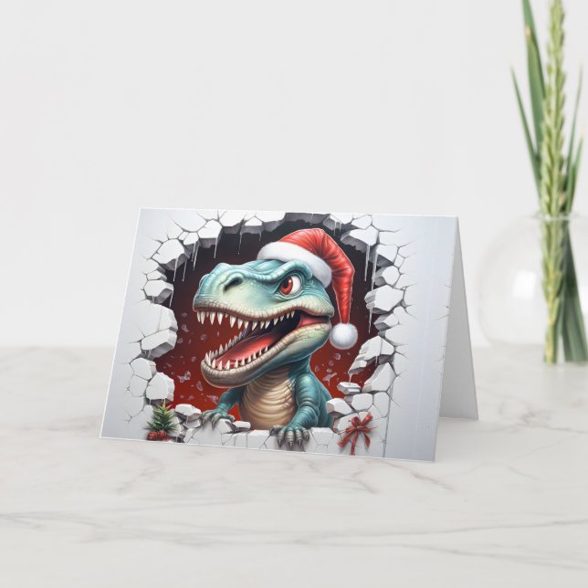 Cartes de vœux Animaux de Noël Bébé Dinosaure 3D (Devant)