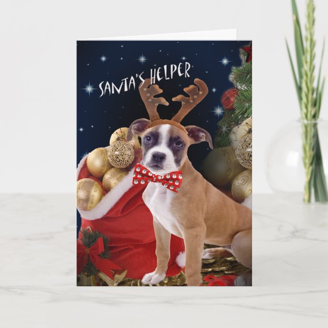 Cartes de voeux Boxer Père Noël Helper (Devant)