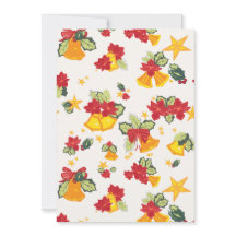Cartes de vœux Cloches, Poinsettias, Rubans et Hou