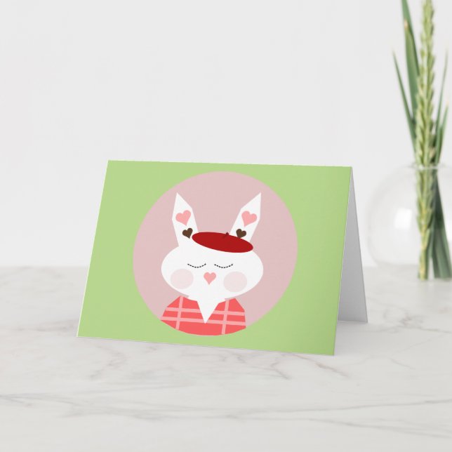 Cartes de voeux de Bunny Coeurs amusants (Devant)