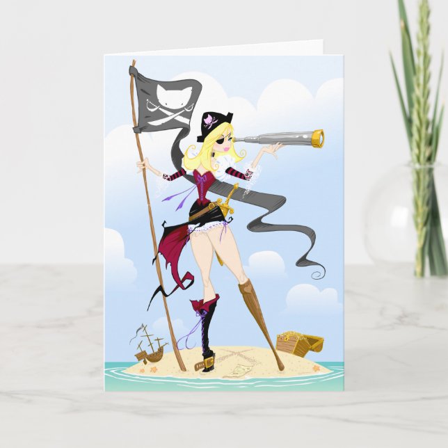 Cartes de voeux de fille Pirate mignonne (Devant)