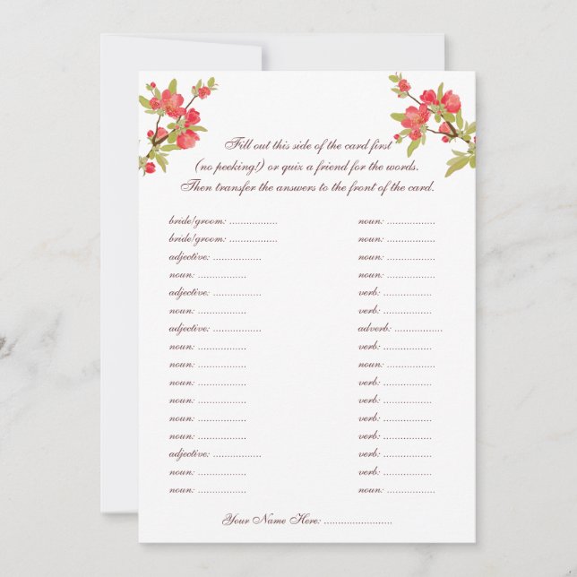 Cartes de voeux de mariage aux fleurs de l'arbre r (Devant)