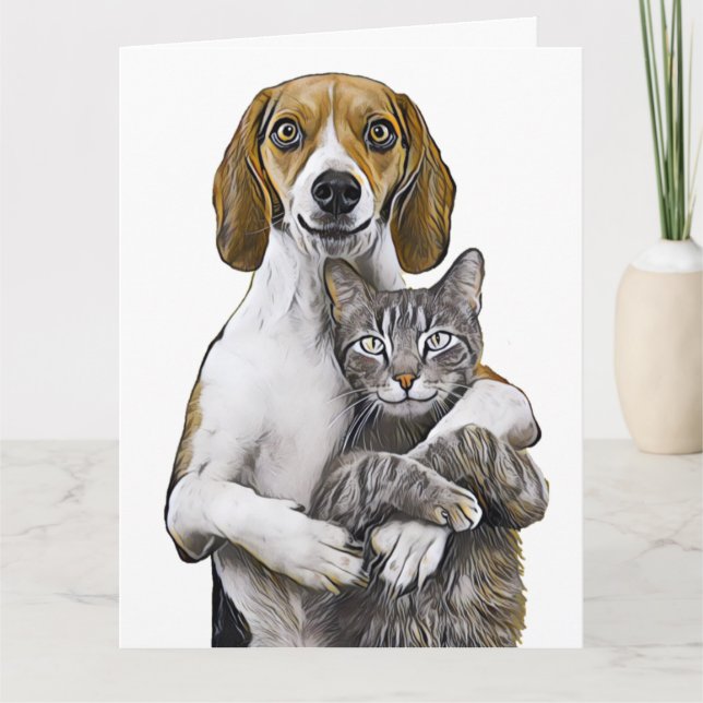CARTES DE VŒUX DE MARIAGE CHAT & CHIEN OPPOSÉS S'A (Devant)