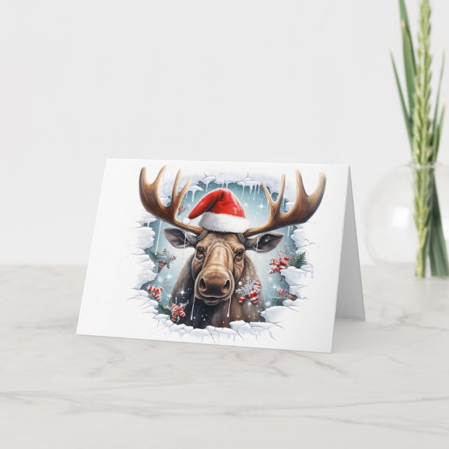 Cartes de vœux de Noël Animaux Bébé Mignon 3D Élan (Devant)