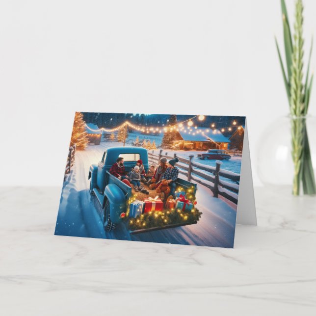 Cartes de voeux de Noël de hayride à la campagne. (Devant)