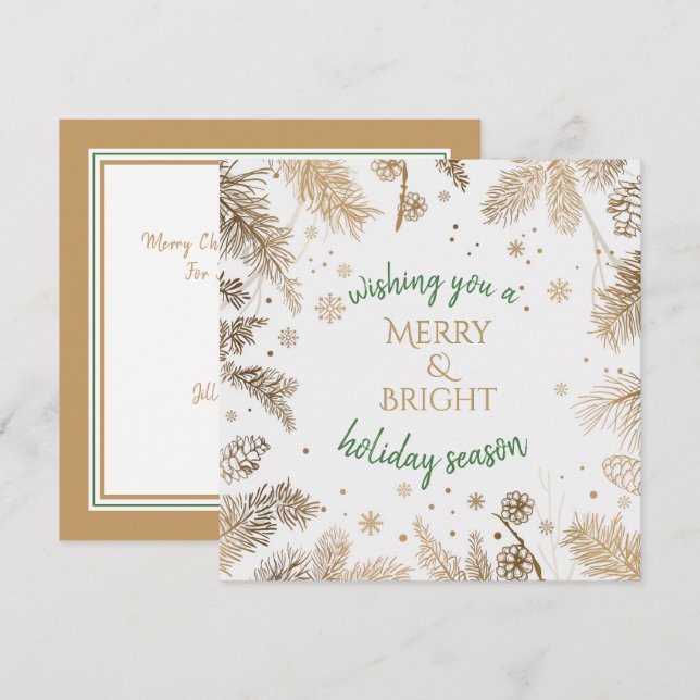 Cartes de voeux de Noël Gold Branches (Devant / Derrière)