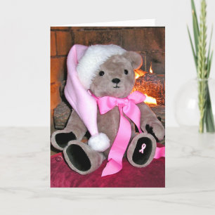 Cartes de voeux de Noël-ours en casquette rose.