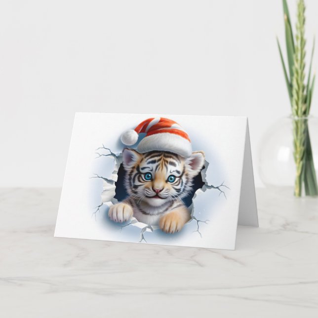 Cartes de vœux de Noël pour bébé animaux 3D Tigre (Devant)