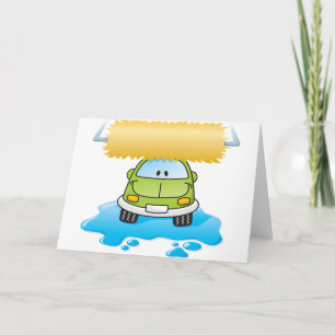 Cartes de vœux drôle de voiture dans un lavage de 