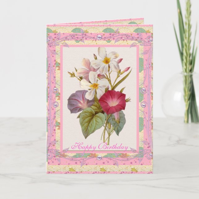 Cartes de voeux Fleurs florales Vintages roses (Devant)