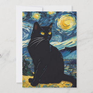 Cartes de voeux Peinture Paysage Chat Noir