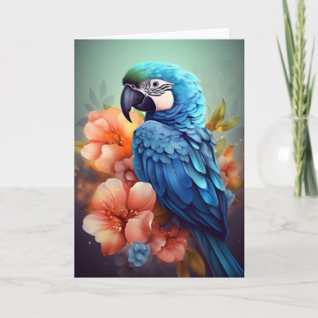 Cartes de vœux Perroquet Bleu (Devant)