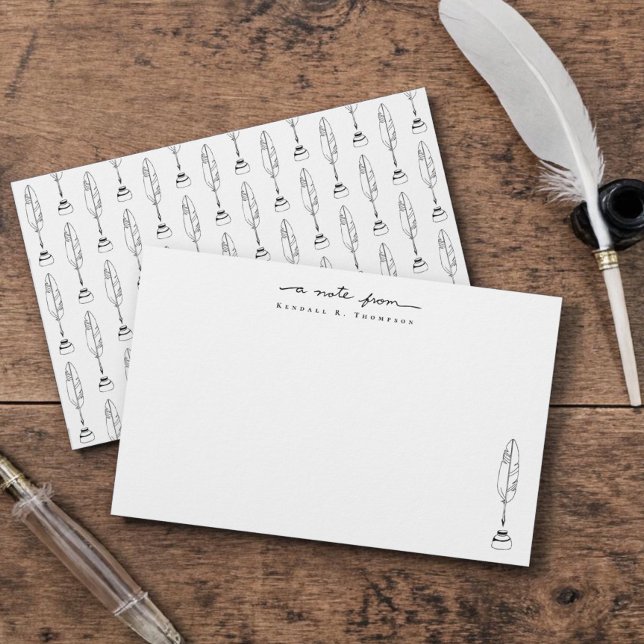 Cartes de vœux personnalisées Papeterie Quill & In (Personalized "a note from" handwritten script feather quills and ink, writer's stationery.)