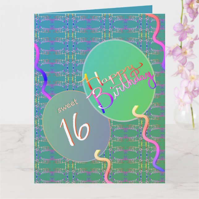 Cartes de vœux pliées avec ballons pour les 16 ans (Orchidée)