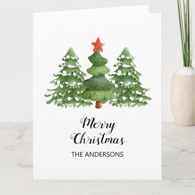 Cartes de vœux pliées avec sapins de Noël personna (Devant)
