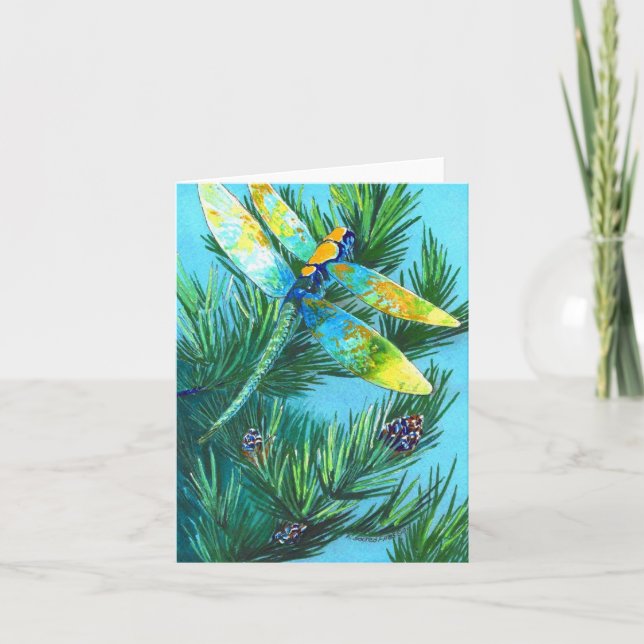 Cartes de voeux pliées en couleur libellule & Pine (Devant)