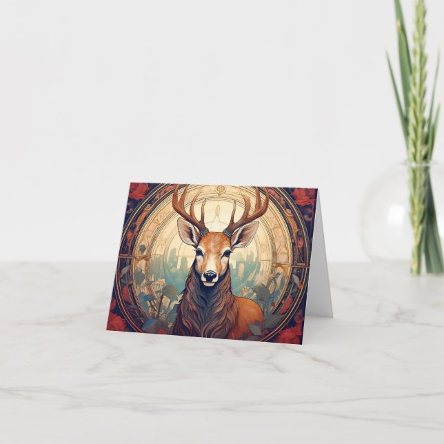 Cartes de voeux pour cerfs blancs Art nouveau (Devant)