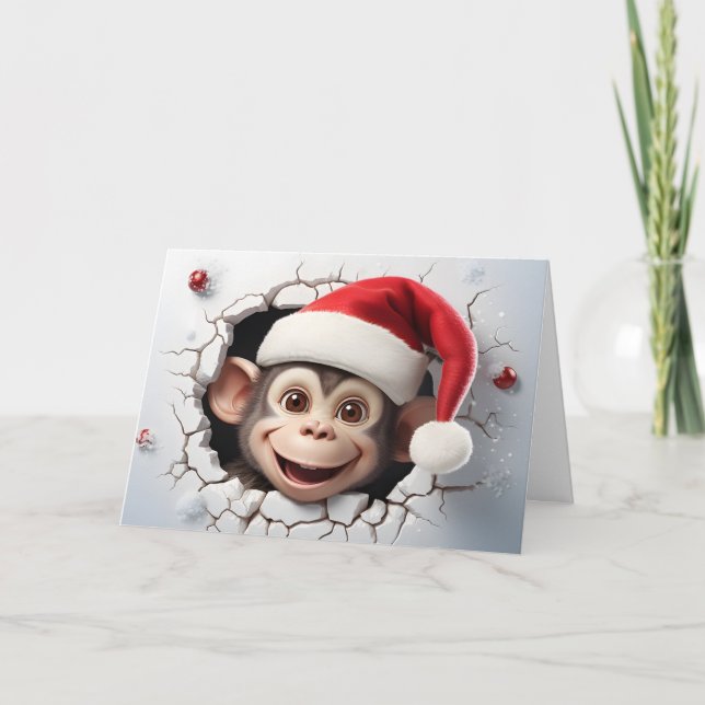 Cartes de vœux singe 3D pour bébé Noël mignon (Devant)
