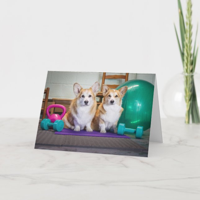 Cartes de vœux vierges de Corgis de salle de sport (Devant)