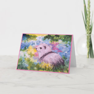 Cartes de vœux vierges Fleurs de printemps & Furet