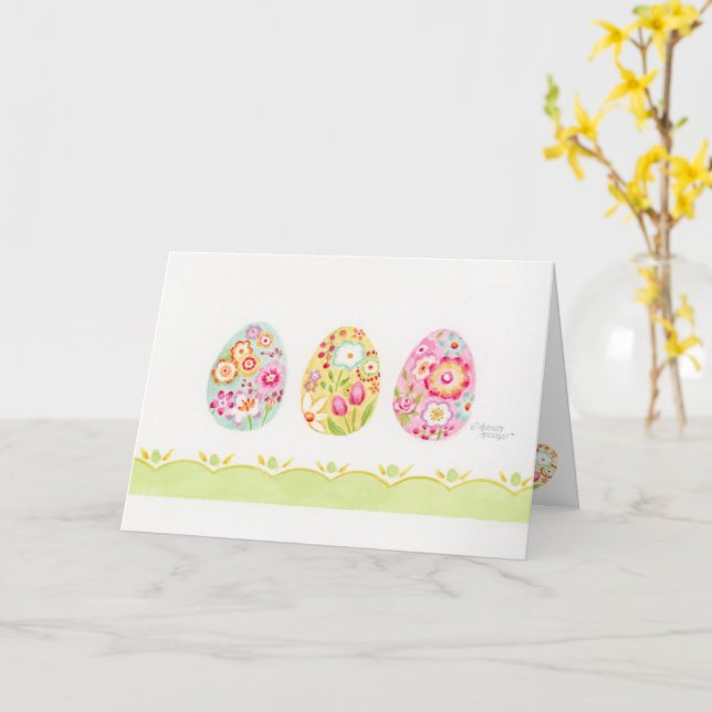 Cartes de vœux vierges œufs de Pâques décorés (Fleur jaune)