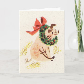 Cartes de voeux vintages de porc de Noël de style