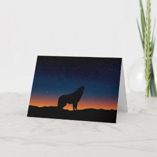 Cartes de voeux Wolf Howling Silhouette au coucher