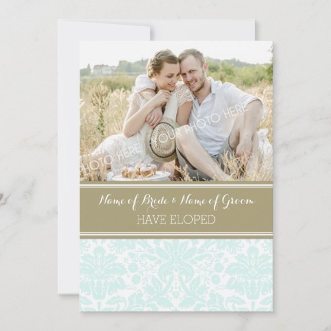 Cartes d'élopage photo en bleu Tan Damask vintage (Devant)