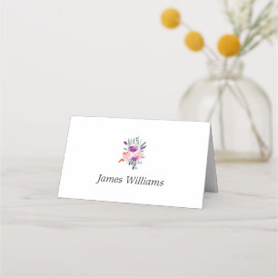 Cartes d'emplacement de fleurs d'aquarelle pliées