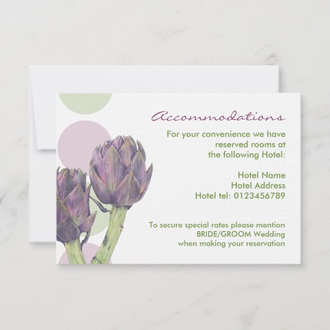 Cartes d'encartonnement de mariage aux Artichauts  (Devant)