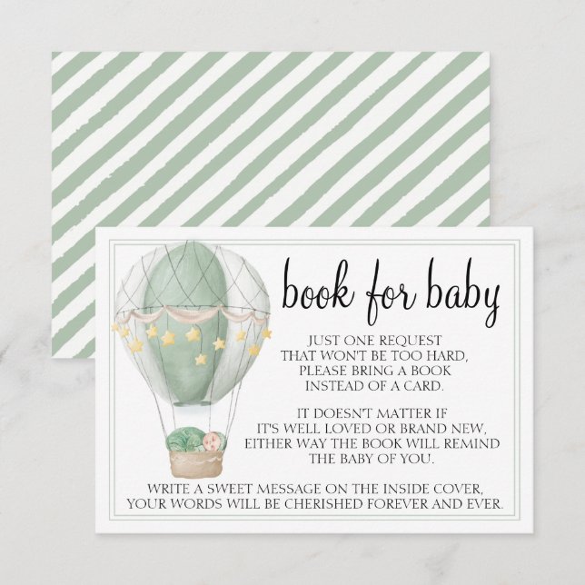 Cartes d'enceinte à baby shower vert à montgolfièr (Devant / Derrière)