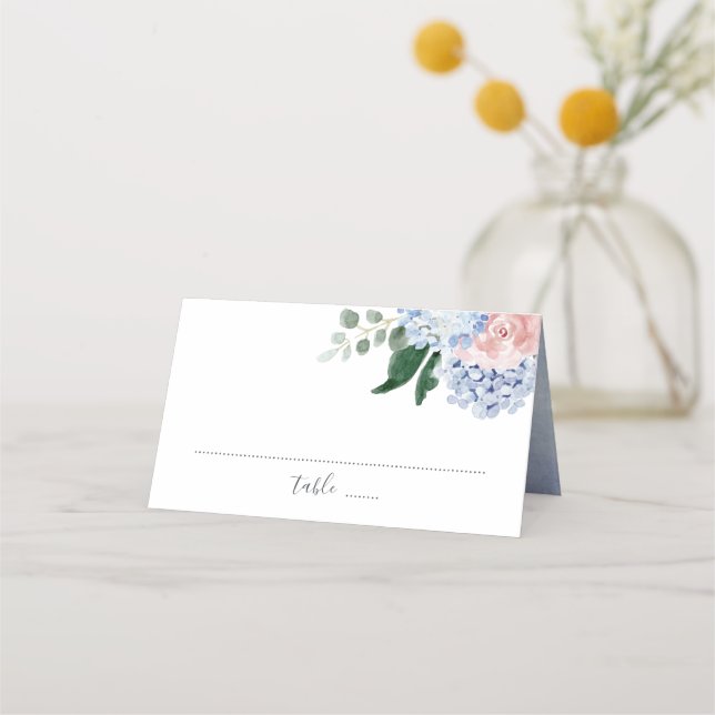 Cartes d'endroit bleu Dusty hydrangeas rose roses (Devant)