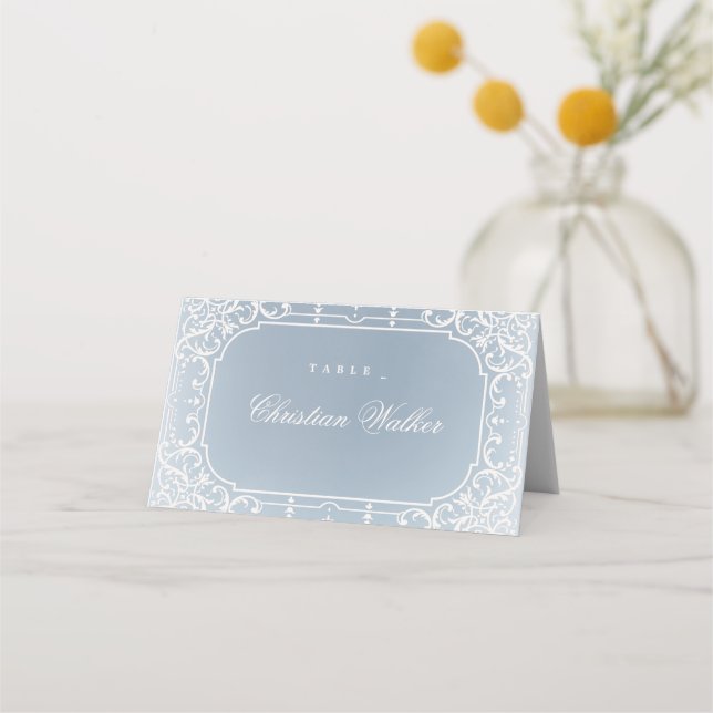 Cartes d'endroit de mariage romantique bleu-duvet (Devant)