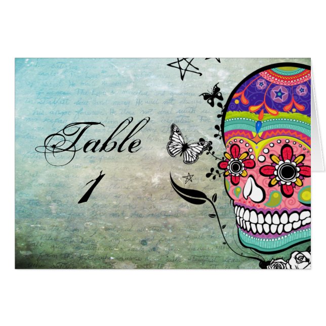 Cartes d'endroit de Muerte WeddingTable de crâne (Devant horizontal)