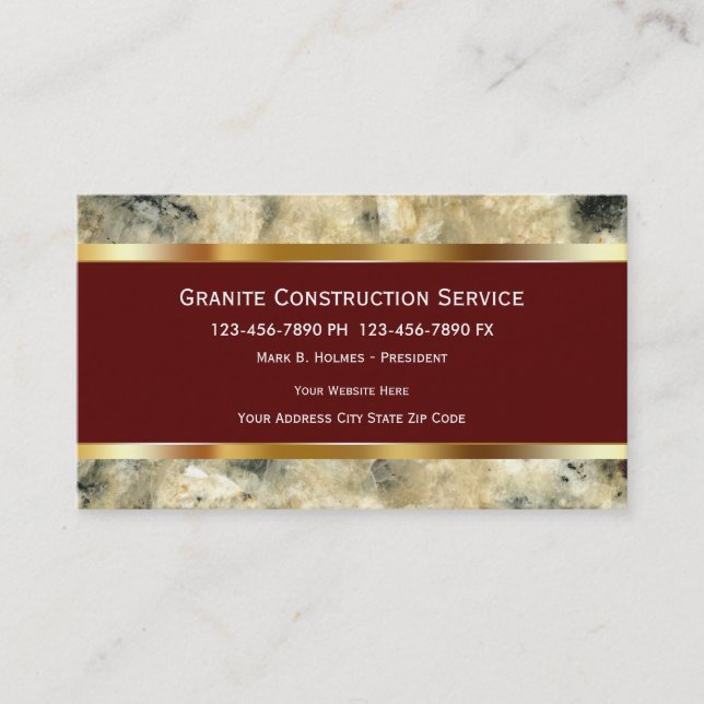 Cartes d'entreprise de construction de granit (Devant)